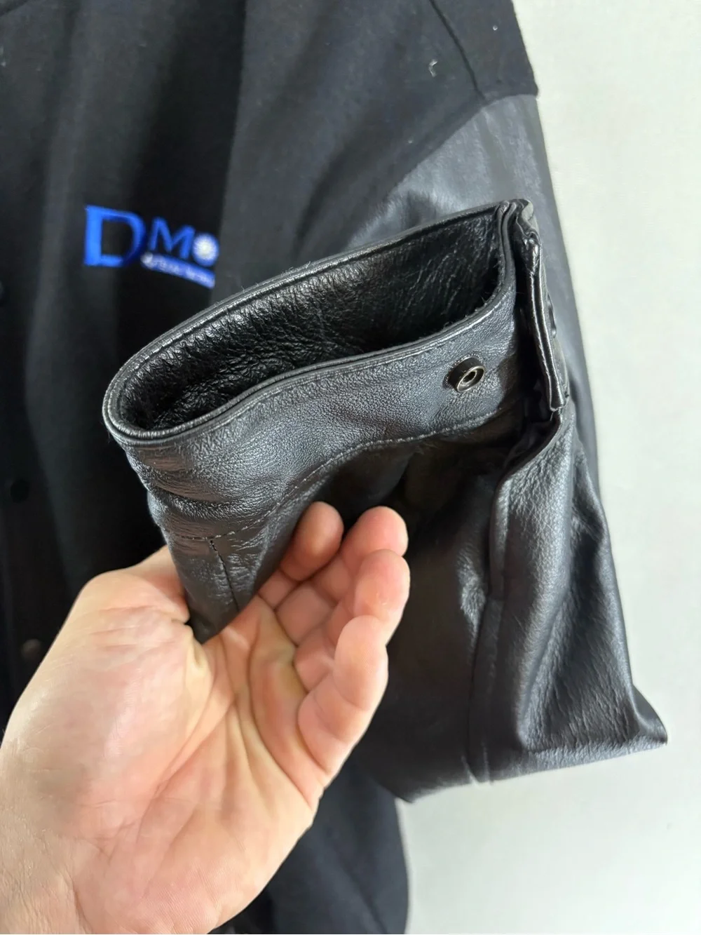 Usa Leather Men Bomber Jacket Leather Wool Logo Dmos5 Black Size 2XL Varsity